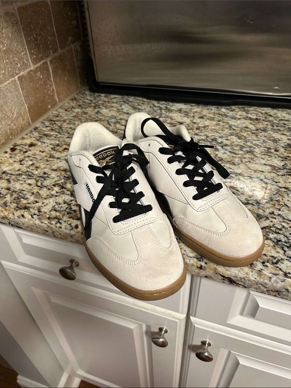 Reebok women’s White and Black Low-Top Sneakers with Gum Outsole